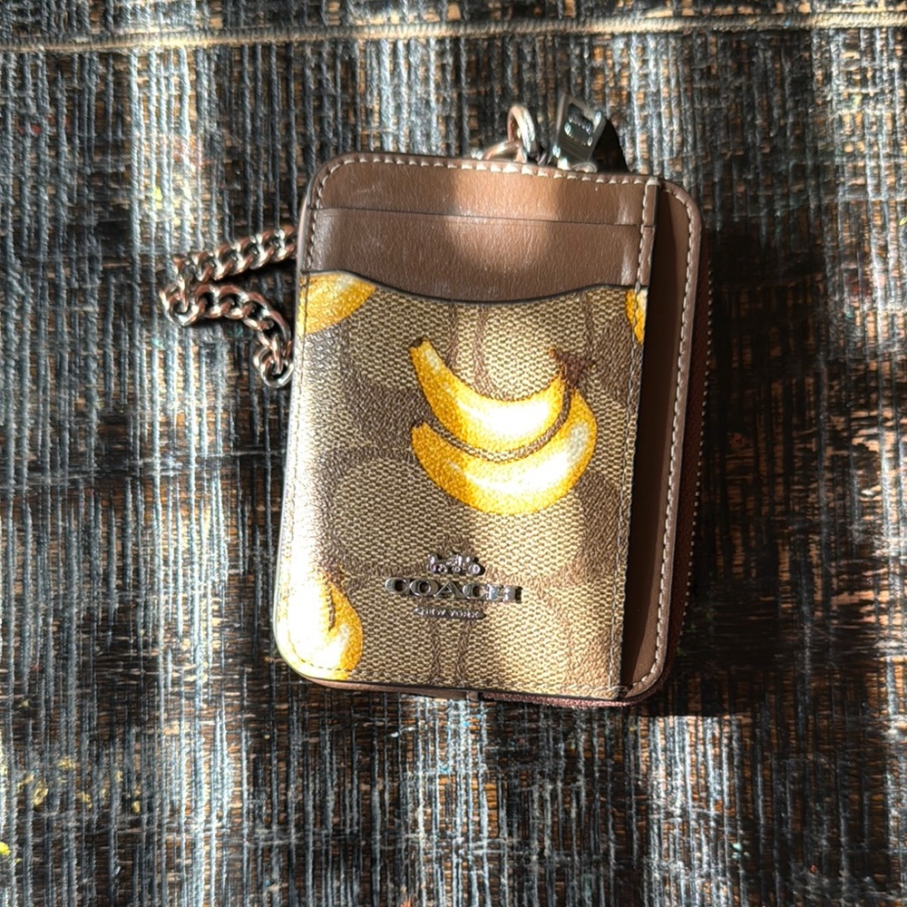 Coach Brown and Yellow Key Card Holder